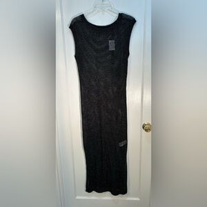 Tahari Medium Black Body Con Mesh Dress Maxi Dress Gown New With Tags Metallic
